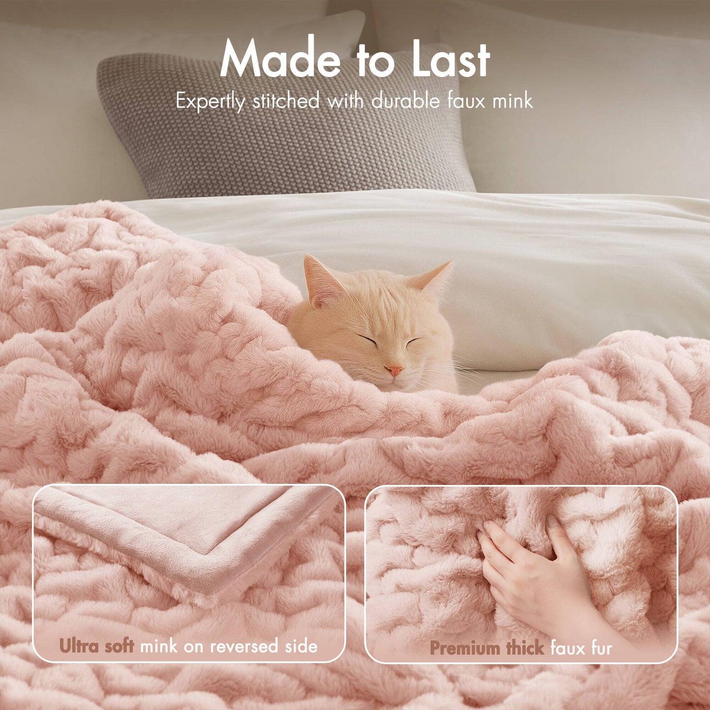 Soft Warm Blush Pink Ruched Throw Blanket - 50" x 60"