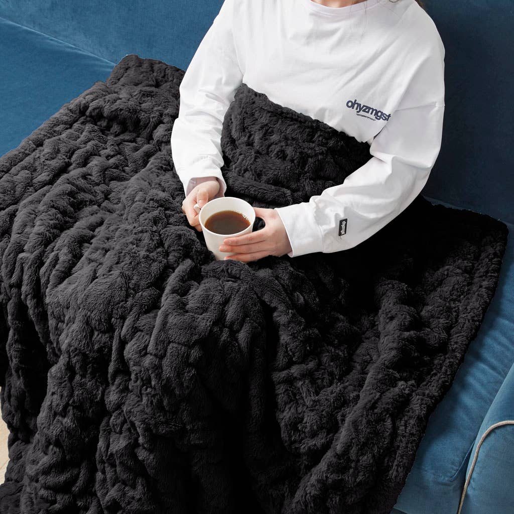 Soft Warm Black Ruched Throw Blanket - 50" x 60"