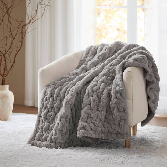 Soft Ruched Grey Throw Blanket - 50"x 60"